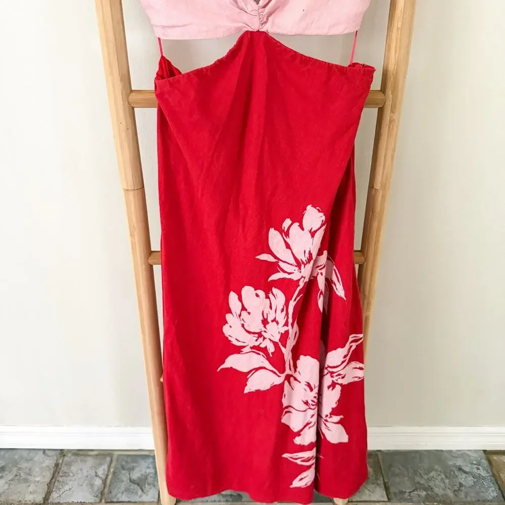 Abercrombie & Fitch Julia Slip Cutout Maxi Dress Red Pink Floral Size Large
